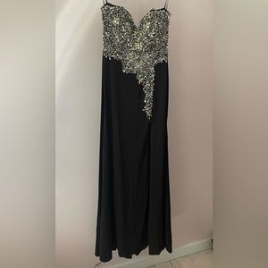 Stunning studded sequence evening with classy slit